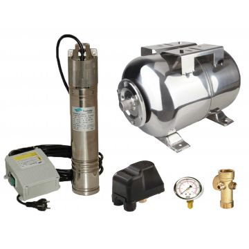 Kit complet sistem hidrofor, pompa submersibila SUMOTO ONKM150/24, rezervor 24L din inox, presostat, racord 5 cai, manometru
