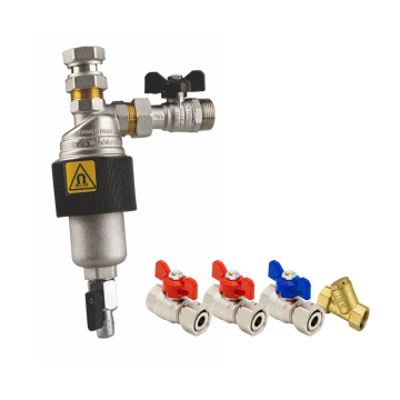 Set filtru magnetic pentru centrale murale TM-MAG Tiemme, 6 bar, 6.15 x 23.16 x 13.05 cm + 4 robineti