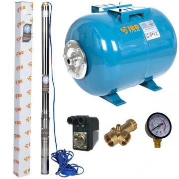Set Hidrofor 50L cu Pompa Submersibila IBO Dambat 3TI20, 0.55 kW, 50 l/min, H Refulare 82 m, cablu 20 m