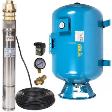 Kit Hidrofor 100L vertical/orizontal cu pompa submersibila IBO Polonia 3SKM100, 750W, 45 l/min, H refulare 60m, 20m cablu