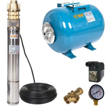 Kit Hidrofor 24L cu pompa submersibila IBO Polonia 3SKM100, 750W, 45 l/min, H refulare 60m, 20m cablu