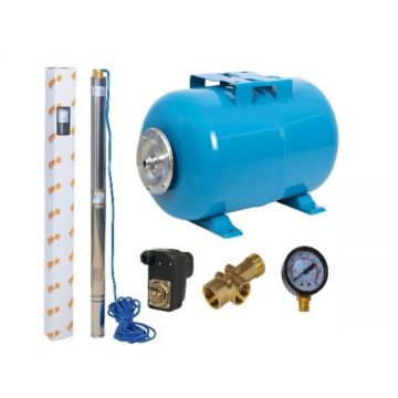 Set Hidrofor 50L cu Pompa Submersibila IBO Dambat 2.5STM24, 0.37 kW, 45 l/min, H Refulare 66 m, cablu 20 m